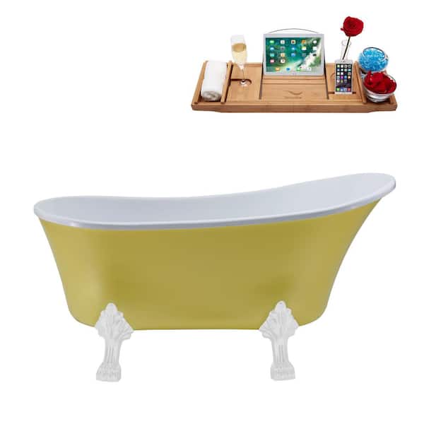 Streamline 63 in. Acrylic Clawfoot Non-Whirlpool Bathtub in Matte Yellow With Glossy White Clawfeet,Matte Oil Rubbed Bronze Drain