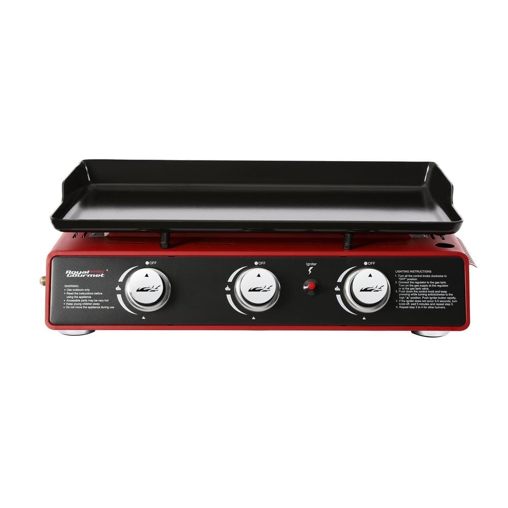 Red 24-Inch 3-Burner Portable Gas Grill Griddle