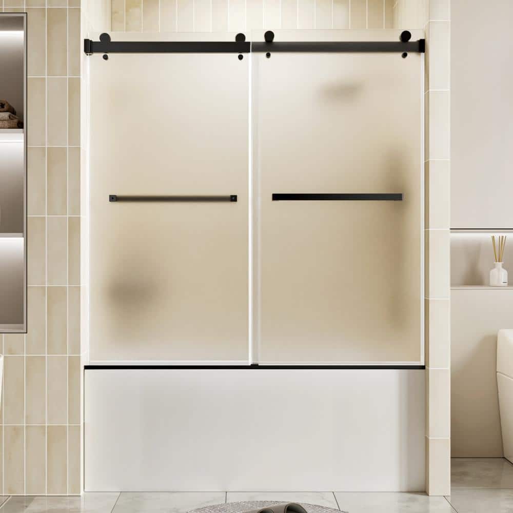 56-60 in.Wx60 in.H Black Frameless Double Sliding Tub Shower Door,6mm SGCC&ANSI Frosted Glass,Stainless Steel price history on PriceWatchPro