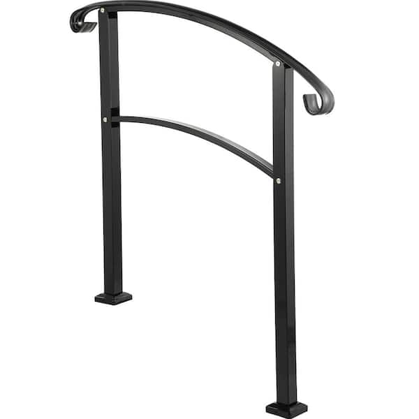 SVOPES 3-Step Transitional Handrail Fits 1 or 3 Steps Matte Stair Rail 41.7 in. H x 39.4 in. W, Black, Iron, Stair Railing Kit
