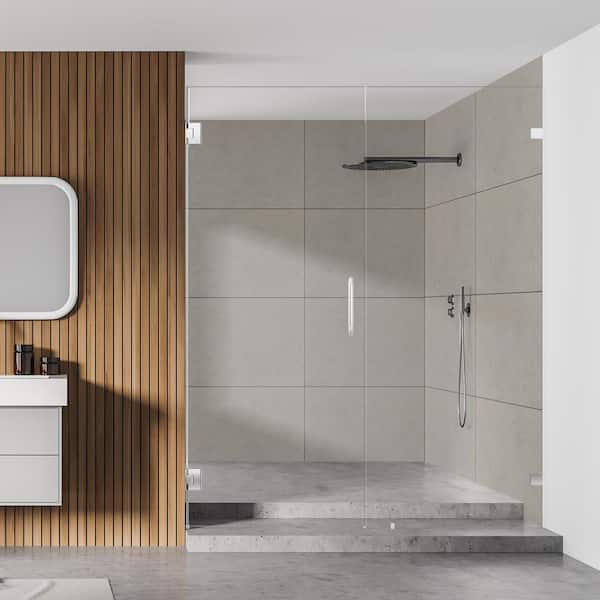 Altair Roisin 60 in. W x 74 in. H Frameless Pivot Hinged Shower Door in Polished Chrome Finish with Clear Glass
