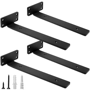 10 in. Heavy Duty Black Metal L Floating Shelf Brackets Brackets, Cast Iron Wall Shelving Supports (4-Pack)