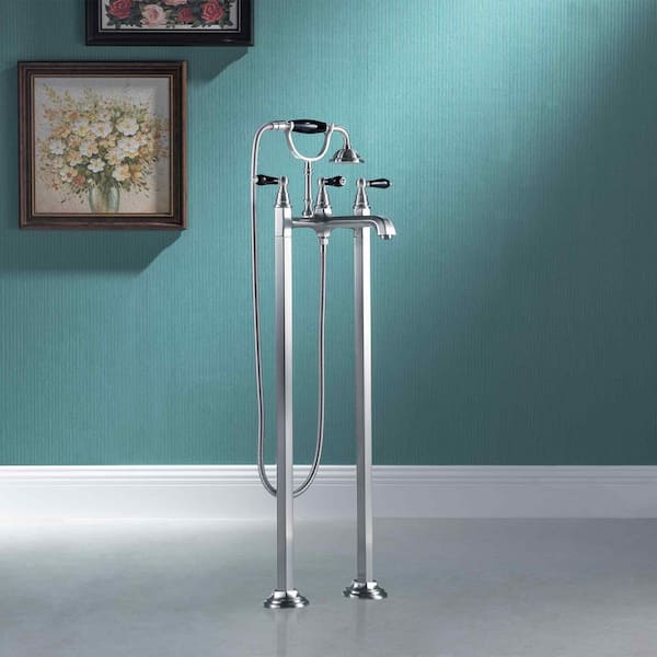3-Handle Freestanding Floor Mount Claw Foot Tub Faucet with Hand Shower in Chrome Finish