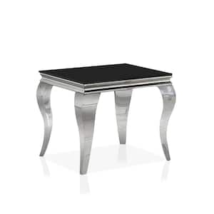 Mosgood 23.5 in. Black and Silver Square Glass End Table
