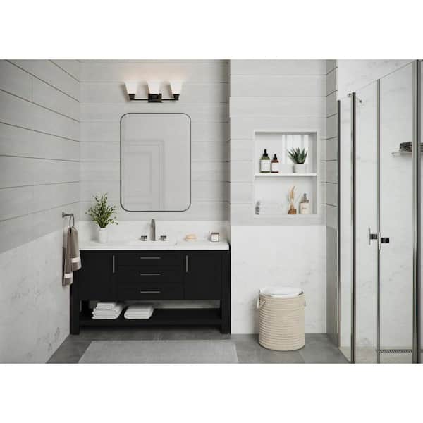 Clifton Heights 23 in. 3-Light Matte Black Vanity Light with Etched Glass Shades New Traditional