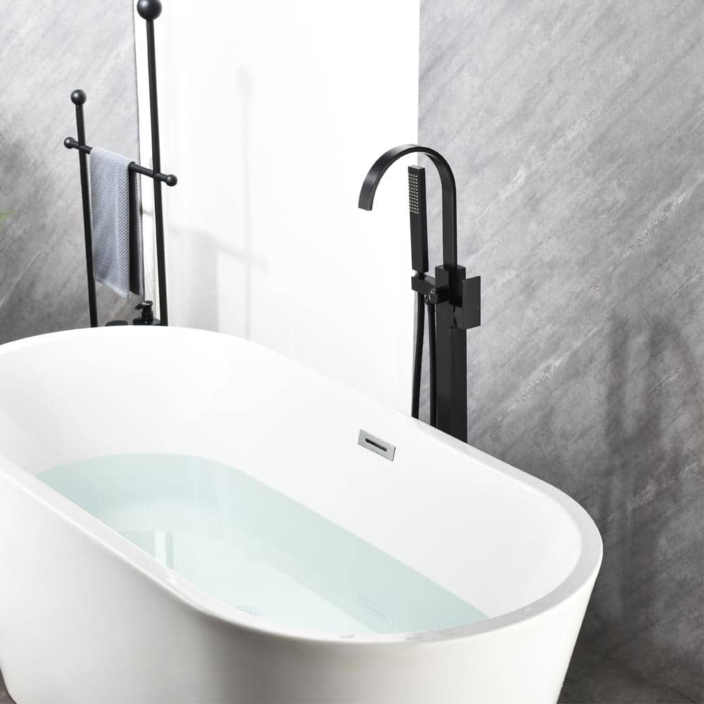 Matte Black Brass Floor-Mounted Freestanding Tub Filler