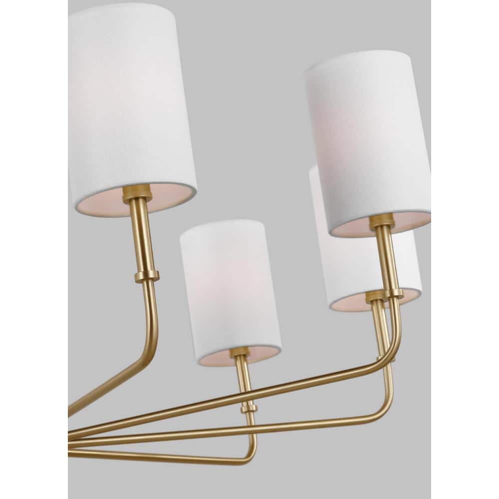 Satin Brass 36" Nine-Light Chandelier with White Linen Shades