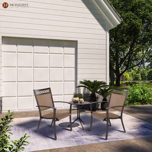 Mulberry Dark Gold Aluminum Frames PVC Sling Outdoor Patio Dining Chair in Champagne Beige (Set of 4)