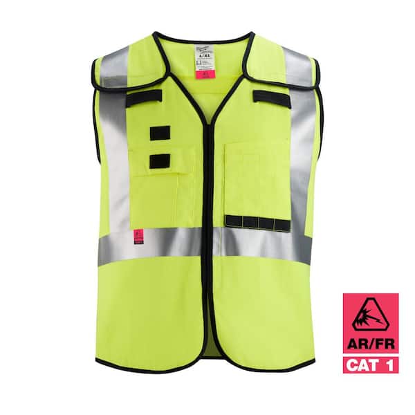 Milwaukee Arc-Rated/Flame-Resistant Small/Medium Yellow Mesh Class 2 Breakaway High Visibility Safety Vest with 10-Pockets