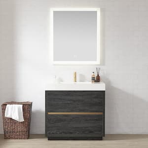 Huesca 35.8 in. W x 19.7 in. D x 33.9 in. H Single Sink Bath Vanity in North Black Oak w/ White Composite Stone Top