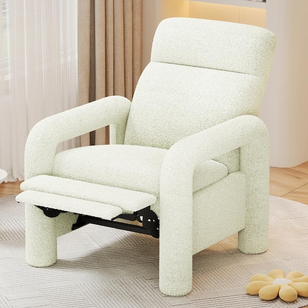 Merax Manual Push Beige Teddy Fleece Fabric Wood Recliner Chair