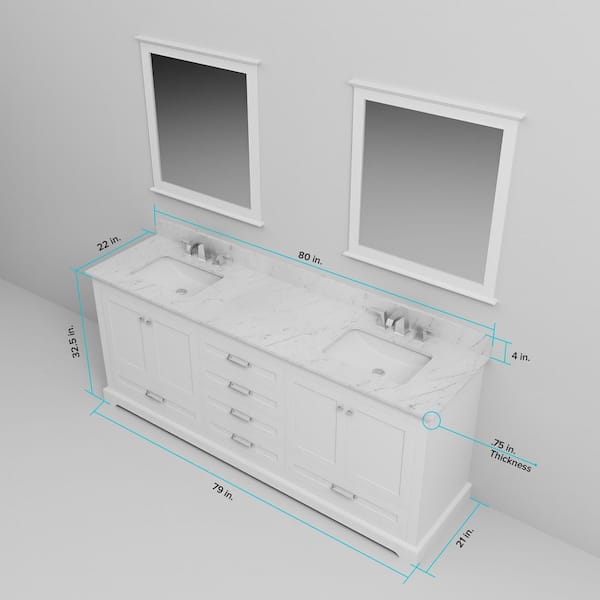Lexora Dukes 80 in. W x 22 in. D White Double Bath Vanity