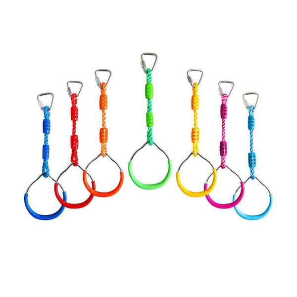 7-Pack Colorful Gymnastic Rings-Swing Bar Rings for Backyard Ninja Warrior Obstacle Course, Indoor/Outdoor Playset