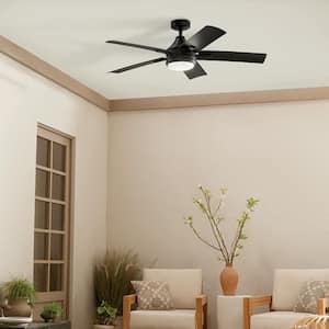 Tide 52 in. Indoor/Outdoor Satin Black Downrod Mount Ceiling Fan with Integrated LED with Remote Control