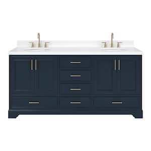 Stafford 73 in. W x 22 in. D x 36 in. H Double Sink Freestanding Bath Vanity in Midnight Blue with Pure White Quartz Top