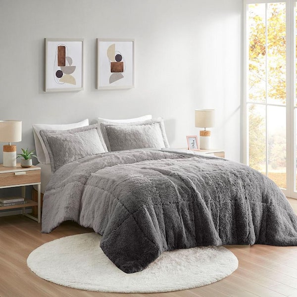 Twin/Twin XL Ombre Shaggy Long Fur Comforter Mini Set 100% Polyester