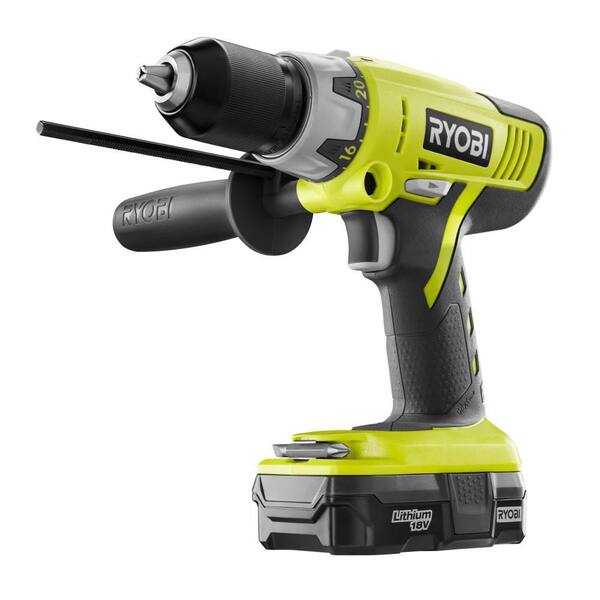 RYOBI 18-Volt ONE+ Lithium-Ion Cordless 1/2 in. Hammer Drill Kit with 1.3 Ah Compact Battery and Dual Chemistry Charger