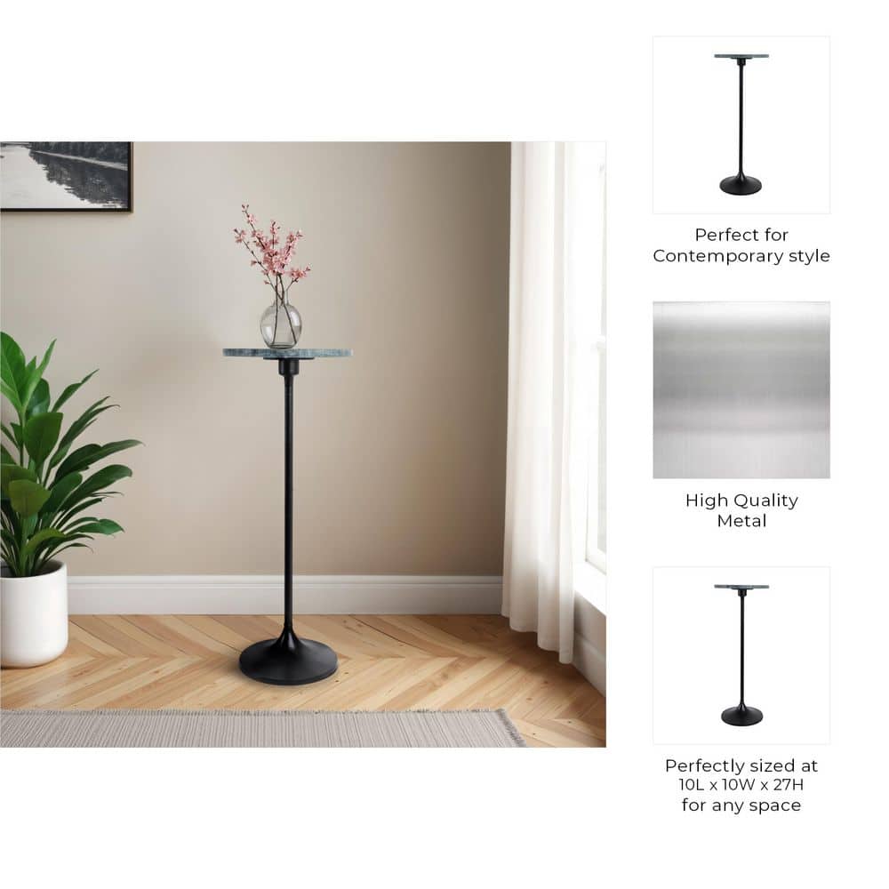 10 in. Green Round Marble Top End Table with Metal Base - thumbnail 3