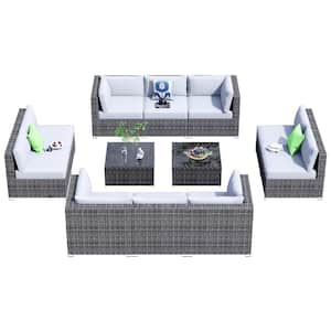 Messi Gray 12-Piece Wicker Outdoor Patio Conversation Sectional Sofa Set with Gray Cushions