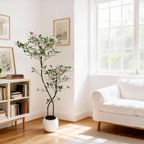 Gravee 6ft Artificial Jasmine Tree in White Pot, Lifelike Faux