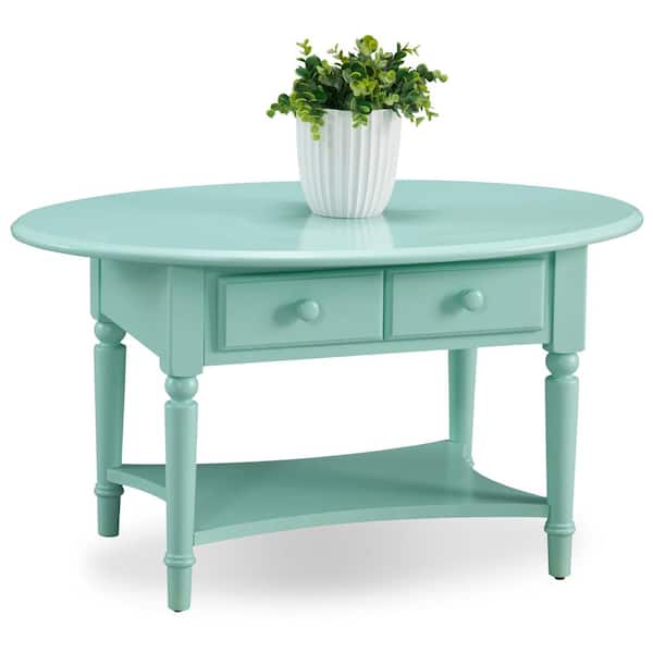 Leick Home Coastal Notions 36 in. Kiwi Green Medium Oval Wood Coffee Table with 2-Drawers