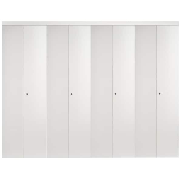 Impact Plus 102 in. x 80 in. Smooth Flush White Solid Core MDF Interior Closet Bi-Fold Door with Matching Trim