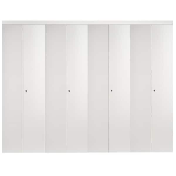 Impact Plus 108 in. x 80 in. Smooth Flush White Solid Core MDF Interior Closet Bi-Fold Door with Matching Trim