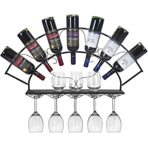Bordeaux Chateau Style 7-Bottle Black Metal Wall Mounted Wine Rack
