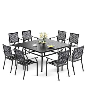 9-Piece Metal Outdoor Dining Set with Square Table and Stackable Chairs