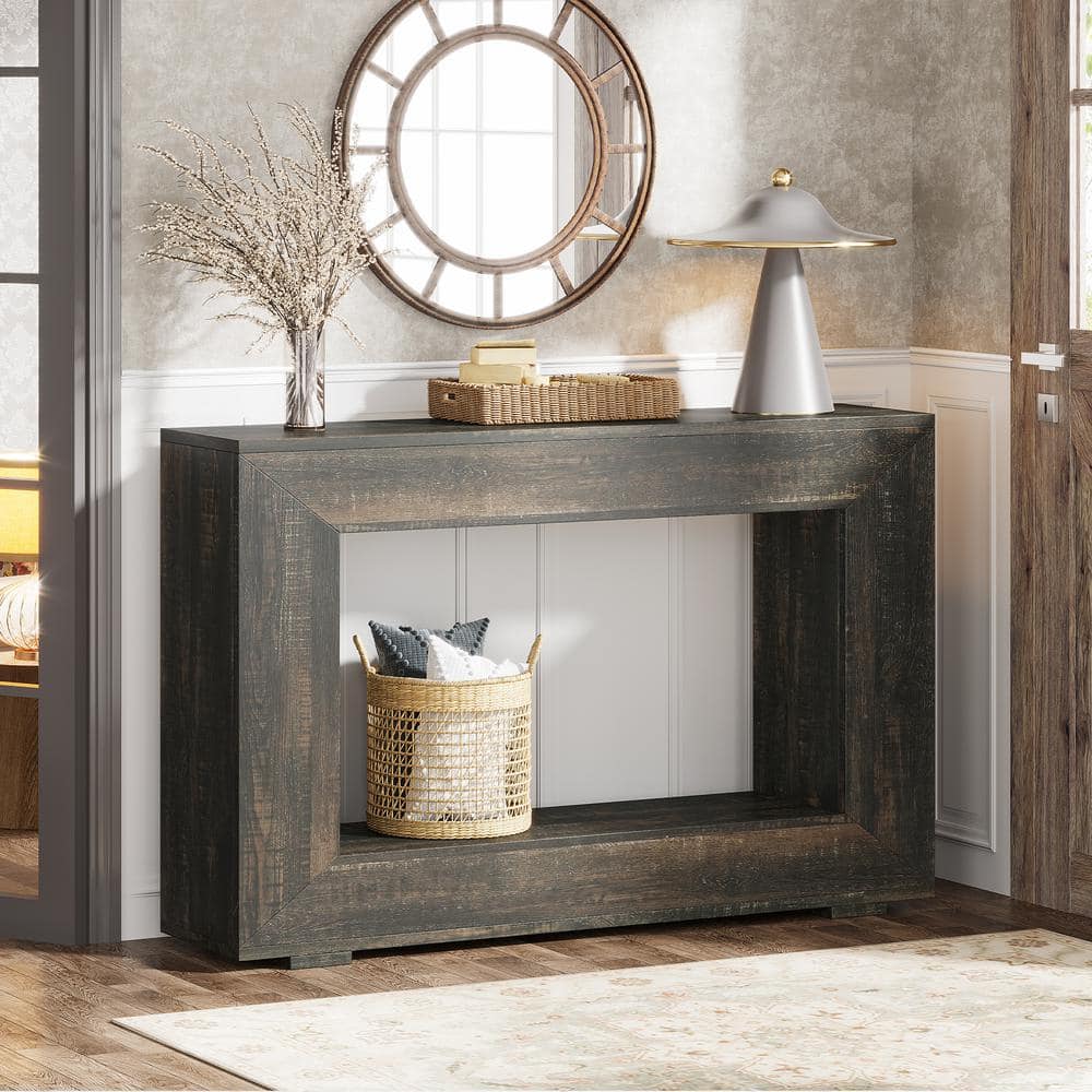Dark Gray 47" Wood Console Table with Storage