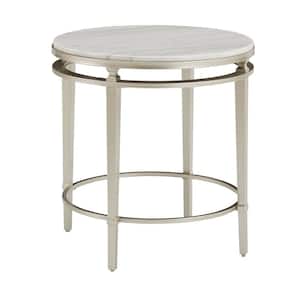 Champagne Silver Round Marble Top End Table