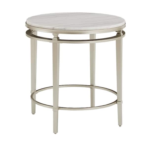HomeSullivan Champagne Silver Round Marble Top End Table