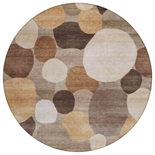Chantille Machine Washable Indoor/Outdoor Abstract ACN2375 Brown 8 ft. x 8 ft. Round Rug