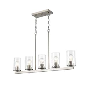 Verlana 35 in. 5-Light Brushed Nickel Chandelier with Clear Glass