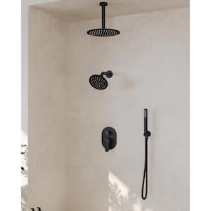 3-Spray Patterns 10, 6 in. Single Handle Ceiling, Wall Mount Fixed Shower Head Dual Shower Head in Matte Black