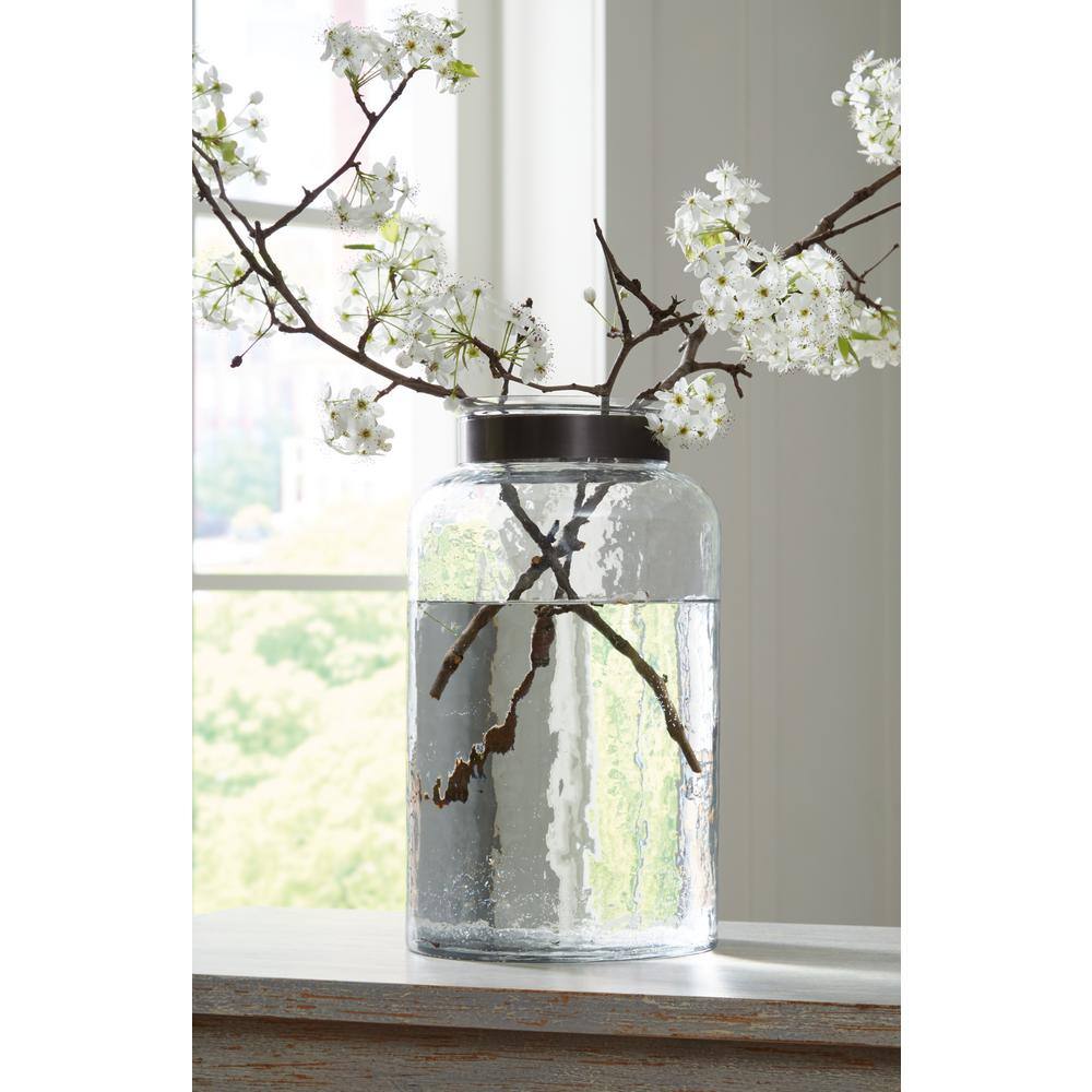 Clear Glass Vase with Pewter Metal Accent, 14"