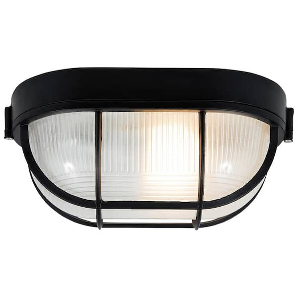 Access Lighting - Nauticus 1-Light Black Outdoor Bulkhead Light with Frosted Glass Shade