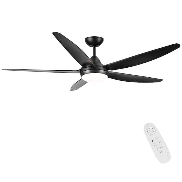Etokfoks 56 In Intergrated LED Indoor 6-Speed Smart Ceiling Fan Lighting with Black ABS Blade