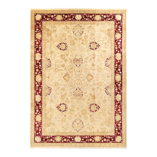 Mogul Ivory 10 ft. x 14 ft. Oriental Wool Indoor Area Rug