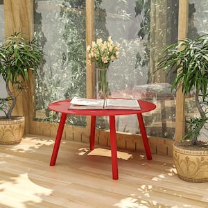 Red Round Outdoor Coffee Table, Weather Resistant Metal Large Side Table for Balcony, Porch, Deck, Poolside