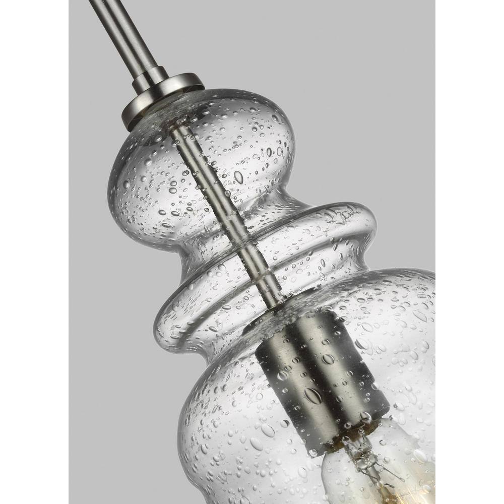 Brushed Nickel Clear Seeded Glass Modern Pendant Light