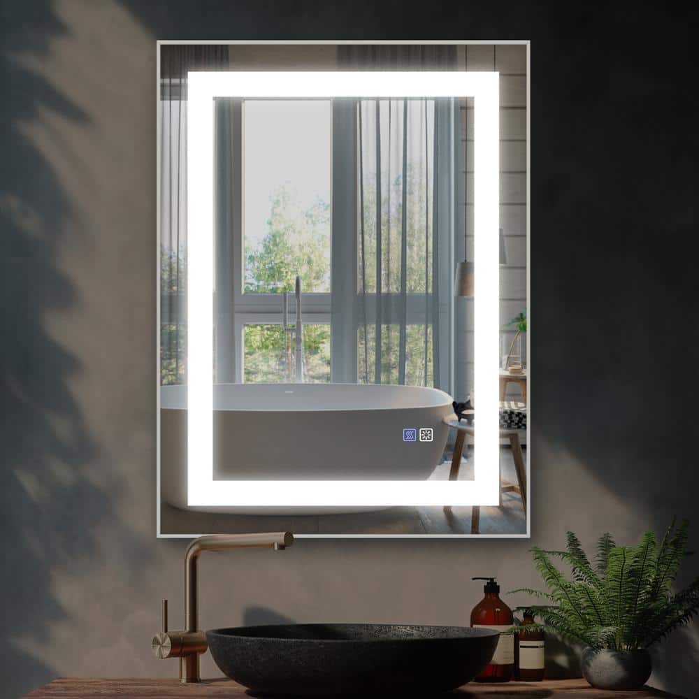FUNKOL 24 in. W x 32 in. H LED Anti-Fog Dimmable Brushed Nickel Frame ...