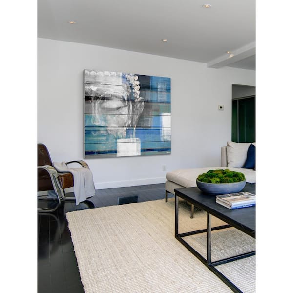 Unbranded 24 in. H x 24 in. W "Blue Buddha" by Parvez Taj Printed White Wood Wall Art