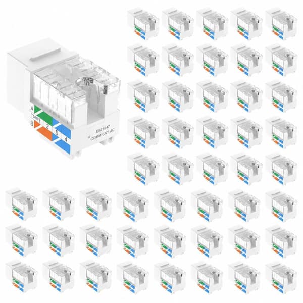Cat6 RJ45 Keystone Jacks 50 Pack UL Listed 90 Degree Punch Down Ethernet Wall Jack White with Wire Stripper