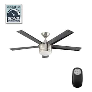 Merwry 52 in. Integrated LED Indoor Brushed Nickel Ceiling Fan with Light Kit and Remote Control