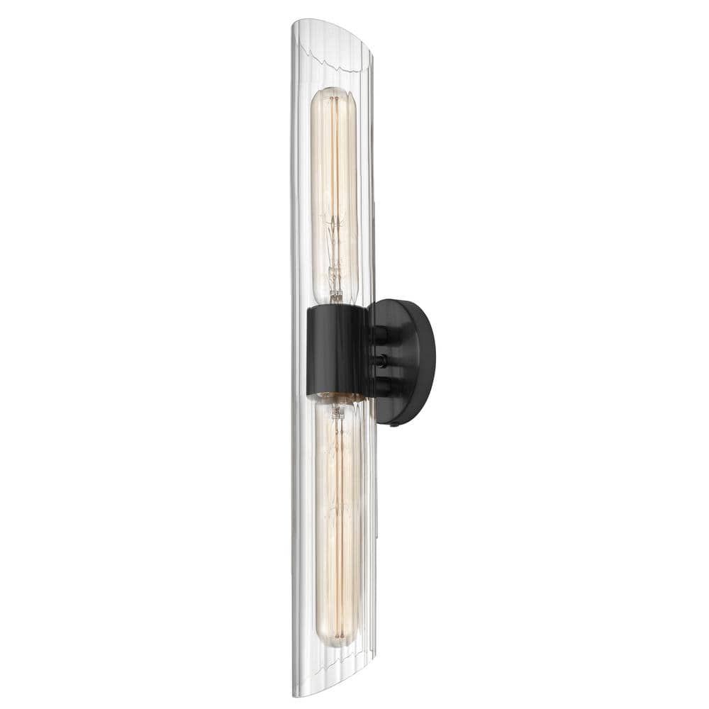 Samantha 25 in. 2-Lights Matte Black Vanity-Lights with Clear Glass