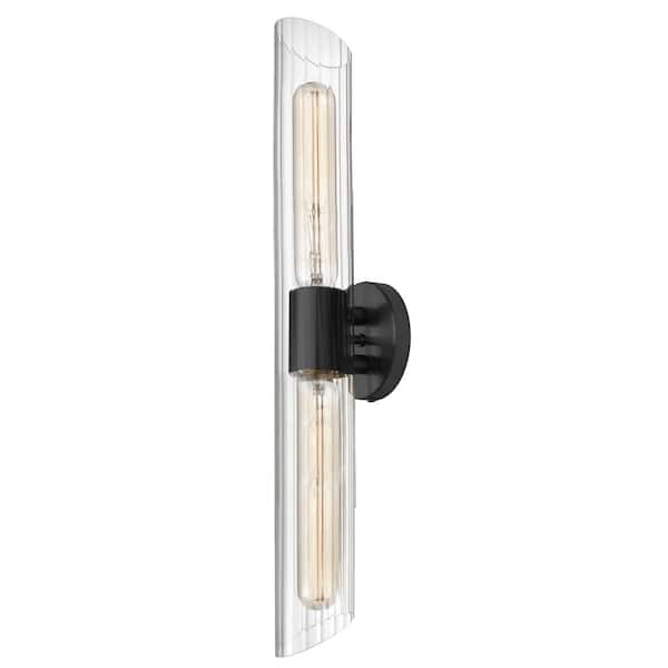 Dainolite Samantha 25 in. 2-Lights Matte Black Vanity-Lights with Clear Glass