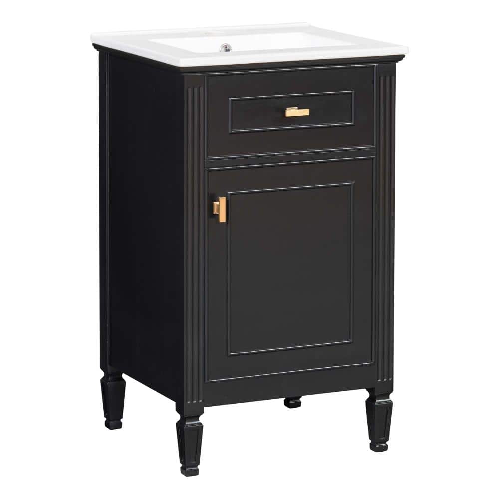 20 in. Freestanding Black Bath Vanity with White Ceramic Top, Sink, Solid Wood Legs, Adjustable Shelf, Tilt-Out Drawer price history on PriceWatchPro