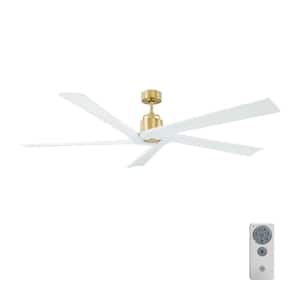 Aspen 70 in. Indoor/Outdoor Brushed Steel Ceiling Fan with Light Grey Weathered Oak Blades, DC Motor and Remote Control