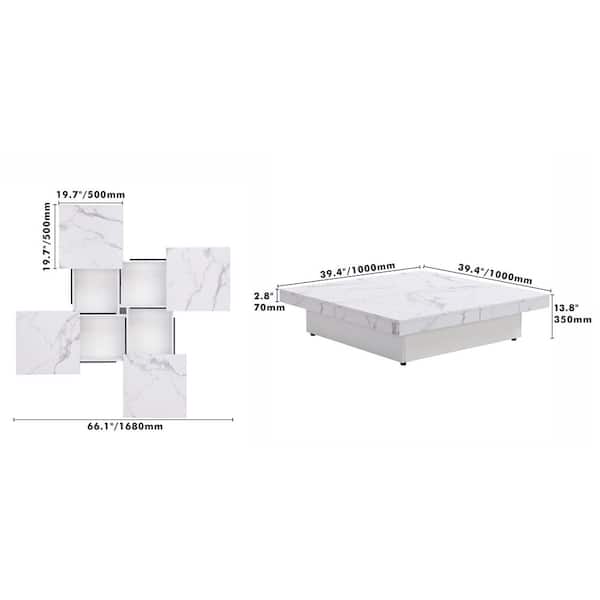 Polibi 39.4 in. White Square MDF Coffee Table with 2 Drawers RS